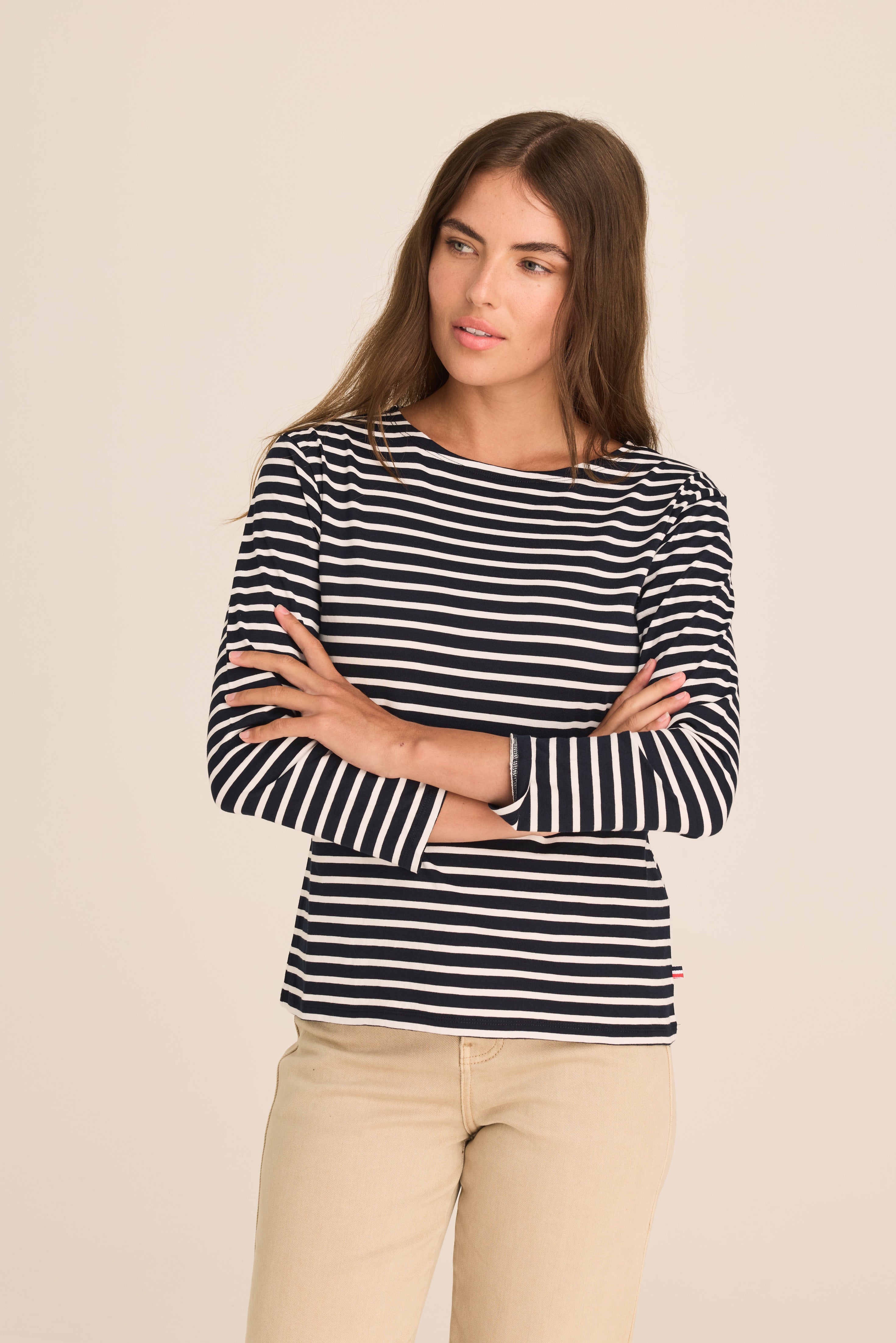 トップス N.HOOLYWOOD stripe boatneck navyblack 38 Navy & White Striped Boat Neck Top Breton | Womens Long Sleeve Top