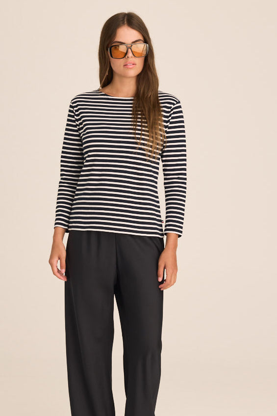 Navy & White Striped Boat Neck Top Breton | Womens Long Sleeve Top