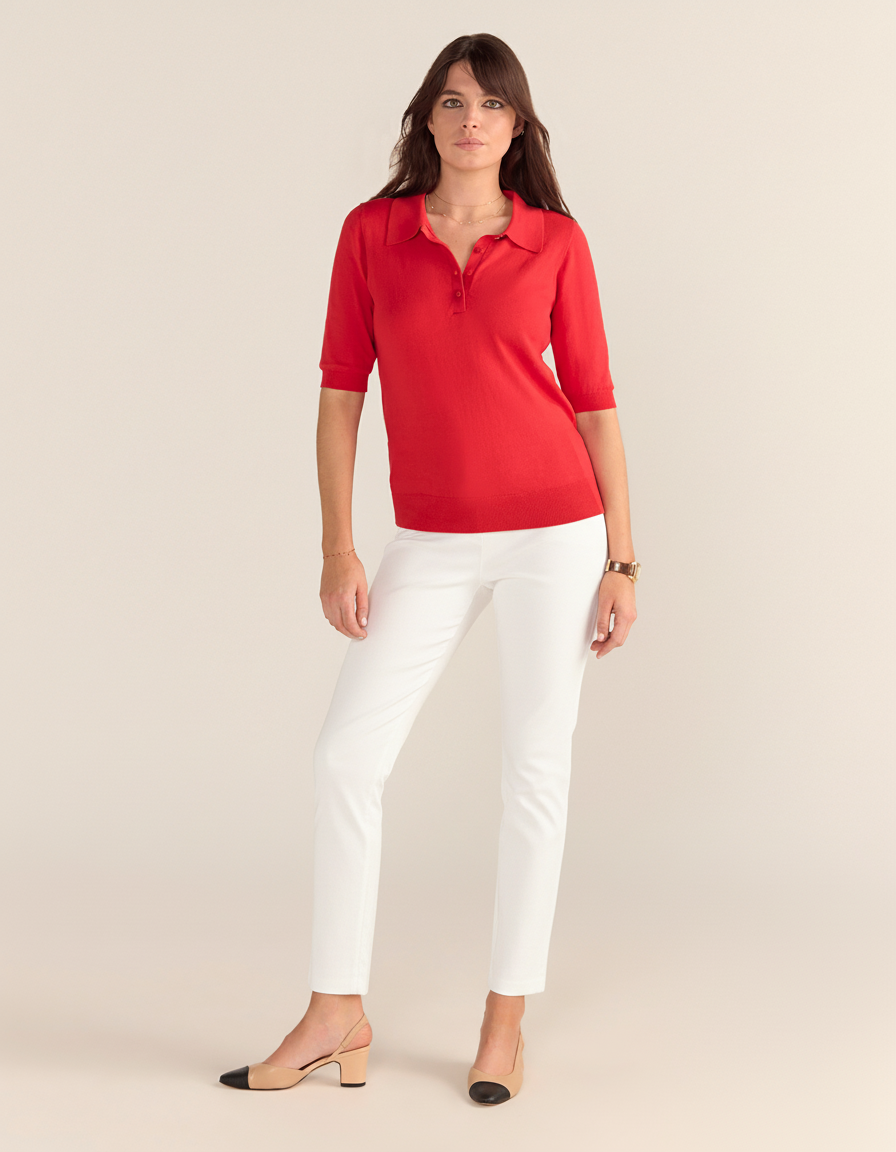 Cotton And Cashmere Polo Top - Red