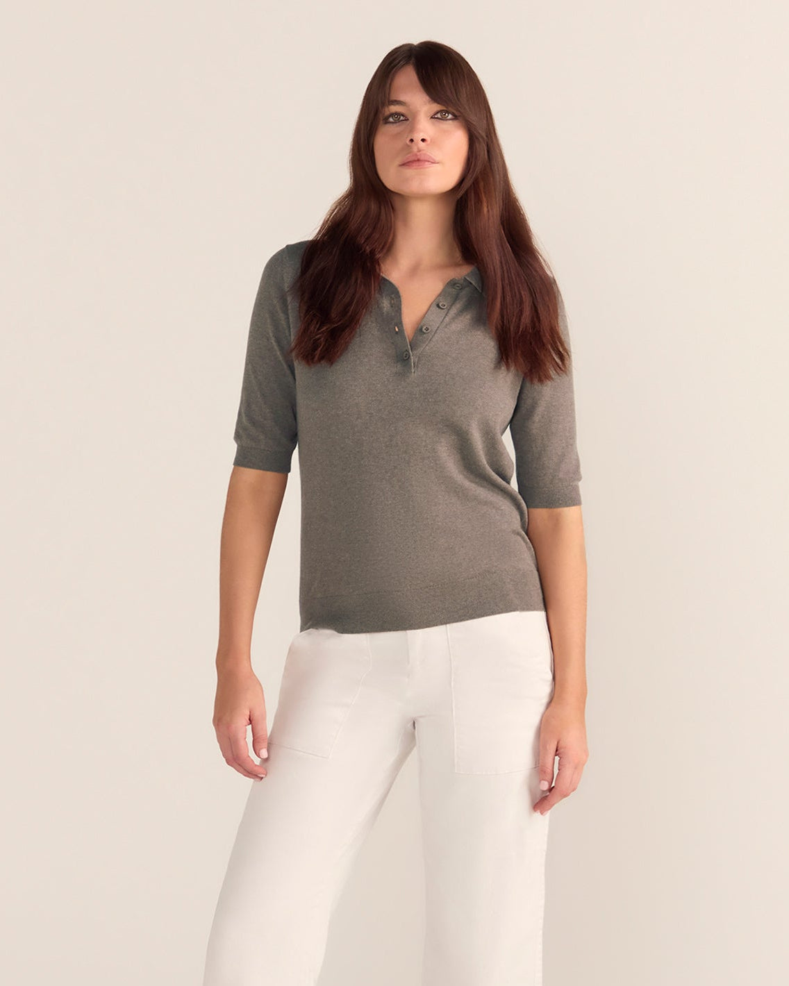 Cotton And Cashmere Polo Top MOCHA