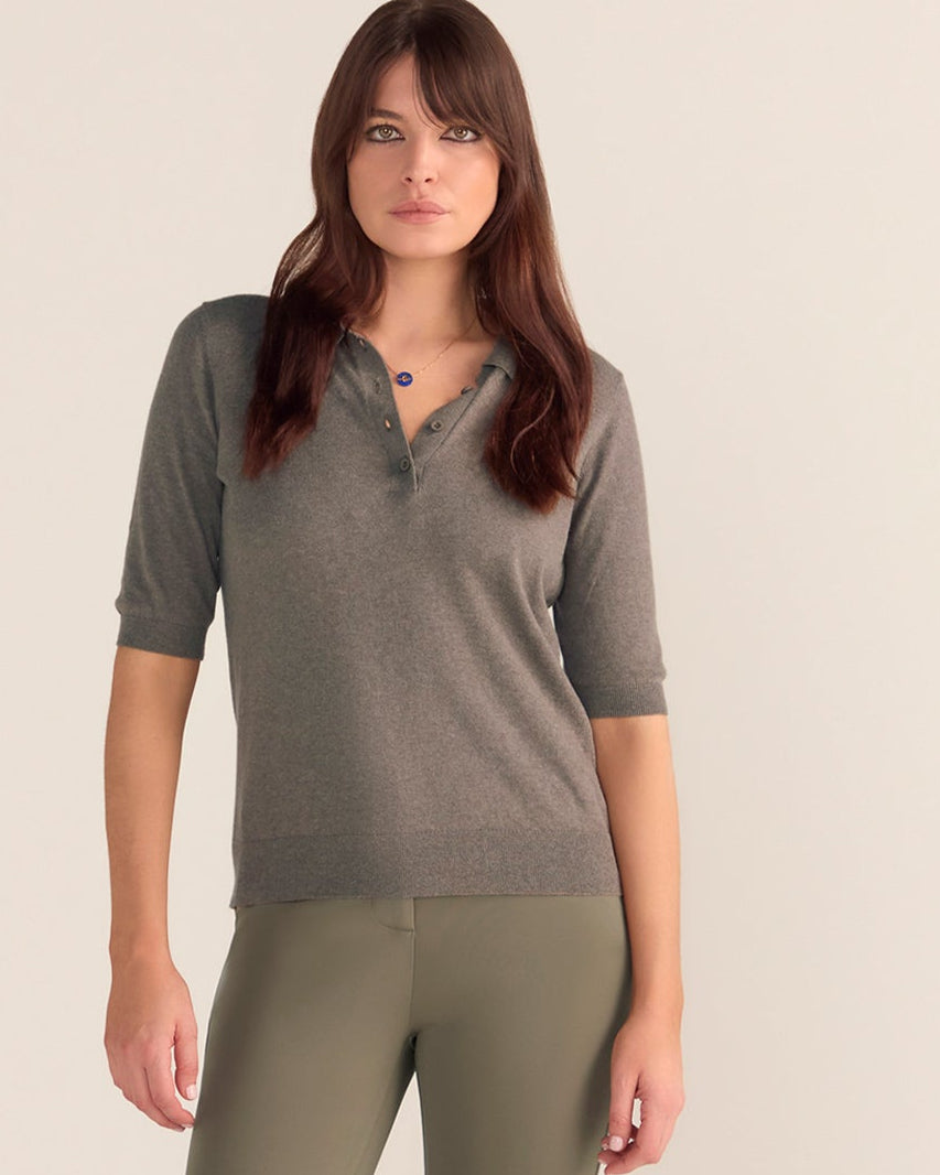 Cotton And Cashmere Polo Top MOCHA