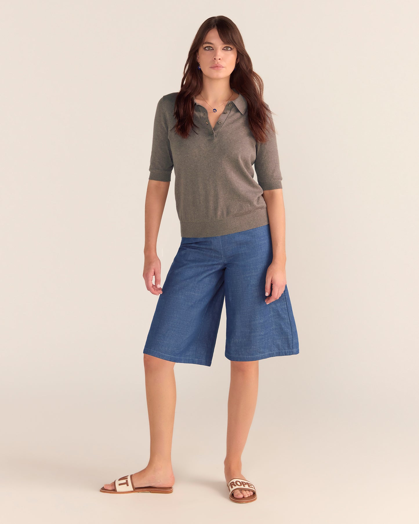 Cotton And Cashmere Polo Top MOCHA