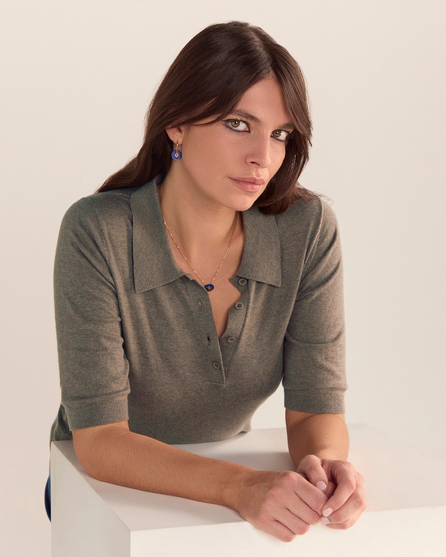 Cotton And Cashmere Polo Top MOCHA