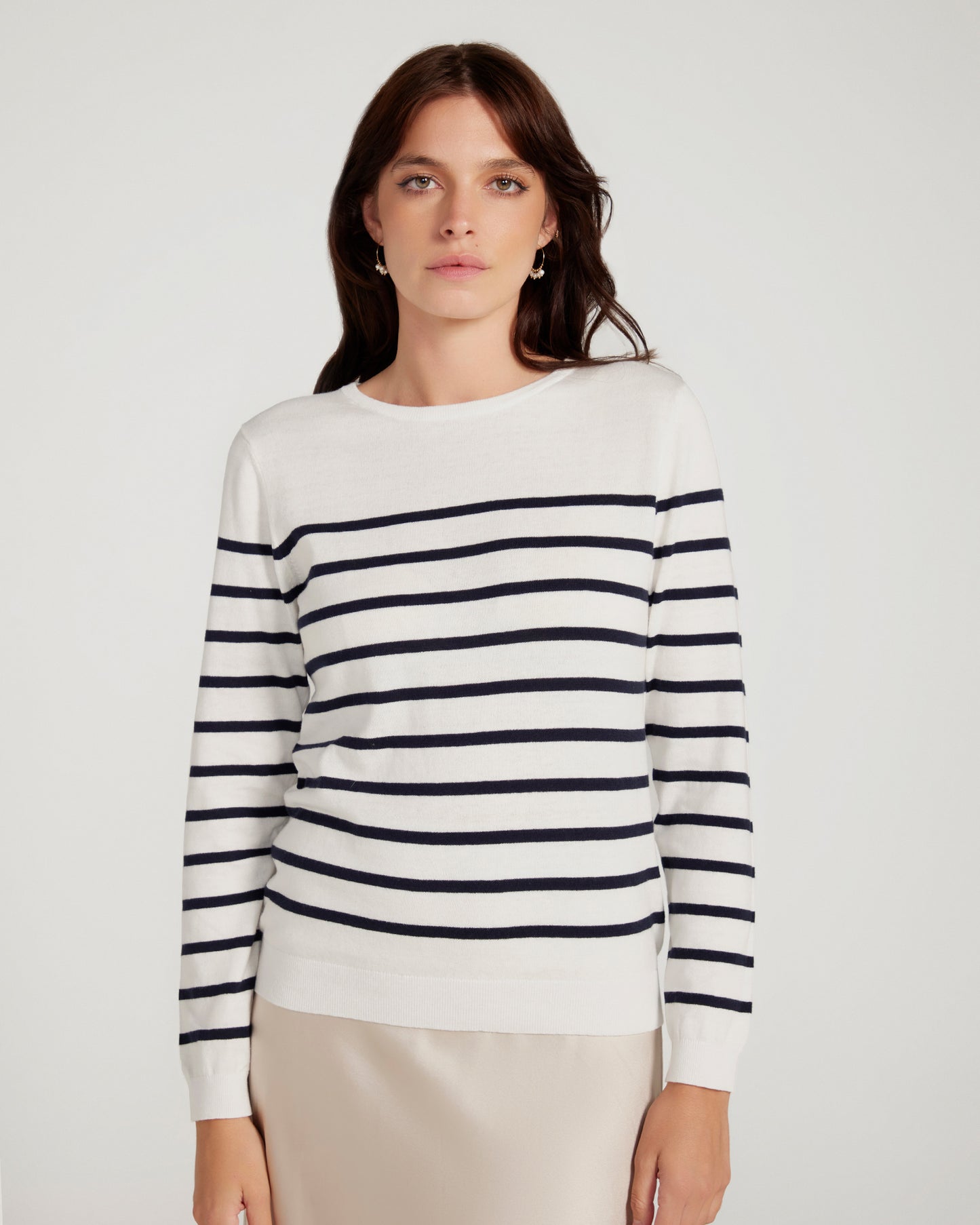 Cotton And Cashmere Breton Sweater Cream Base Navy Stripe