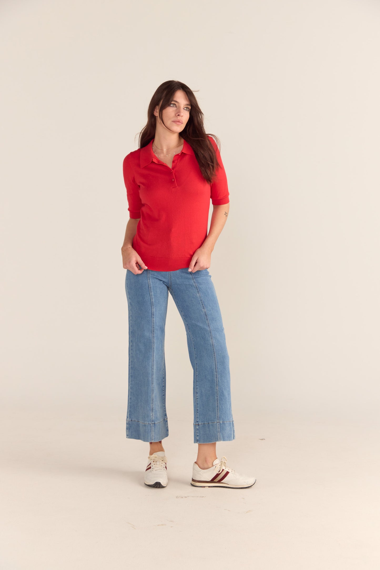 Cotton And Cashmere Polo Top - Red