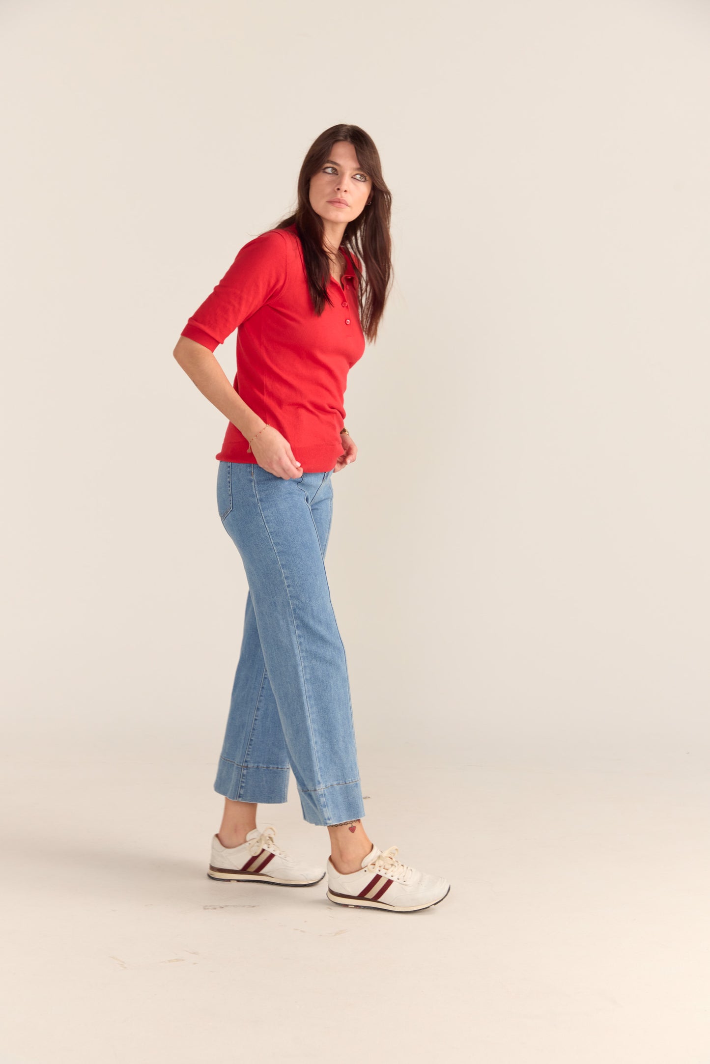 Cotton And Cashmere Polo Top - Red