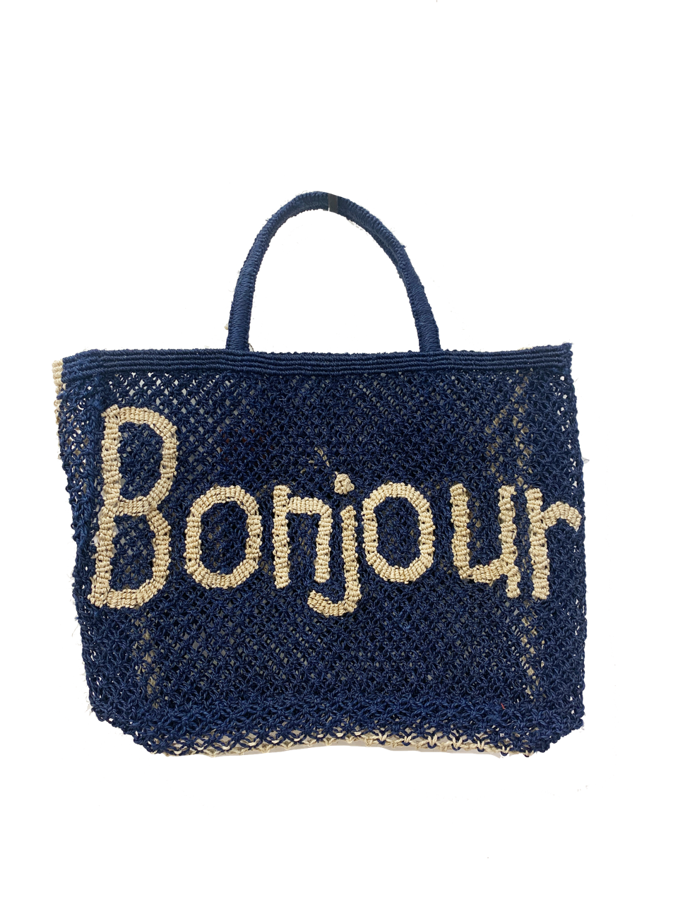 Basket Bag BONJOUR Blue Black With Natural Writing