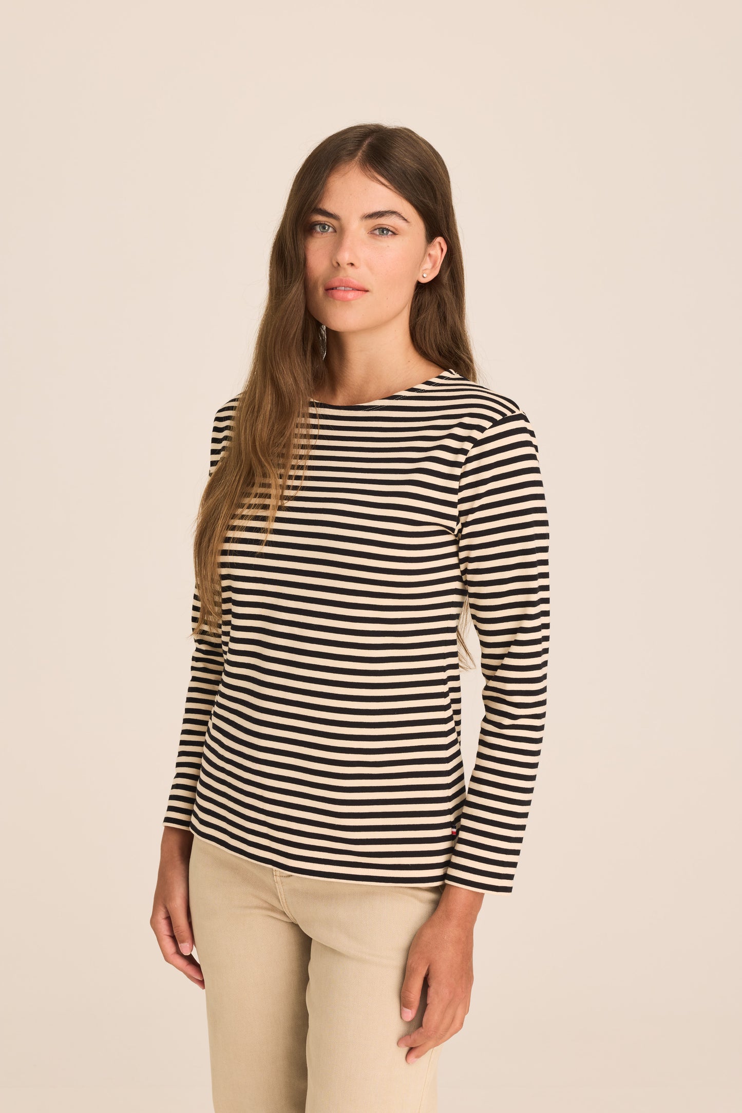 Breton Boat Neck Top- Sand and black stripe PREORDER MID FEB