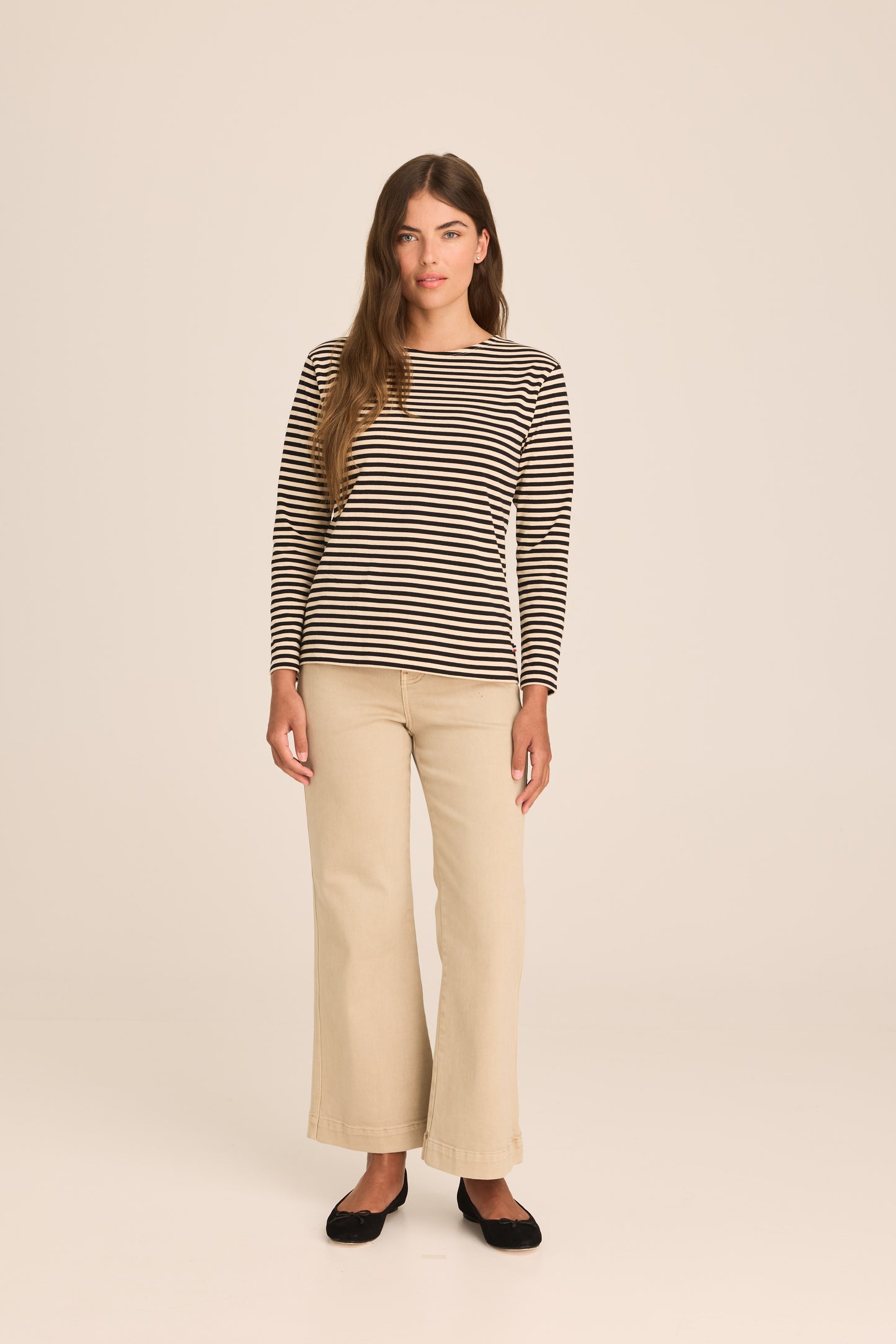 Breton Boat Neck Top- Sand and black stripe PREORDER MID FEB