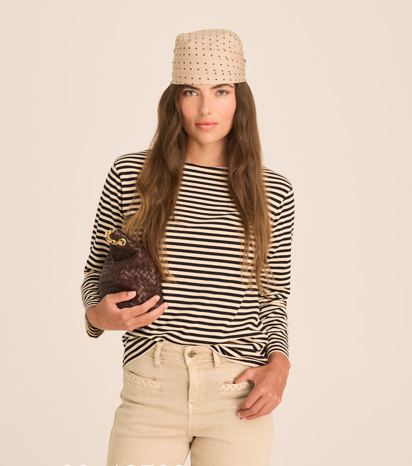 Breton Boat Neck Top- Sand and Black Stripe PREORDER MID FEB