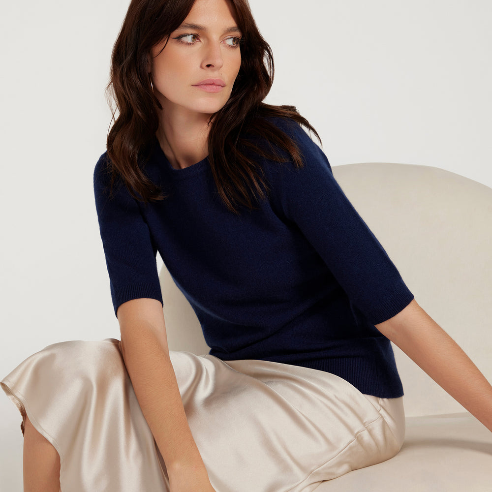 Cotton And Cashmere Top - Navy Blue