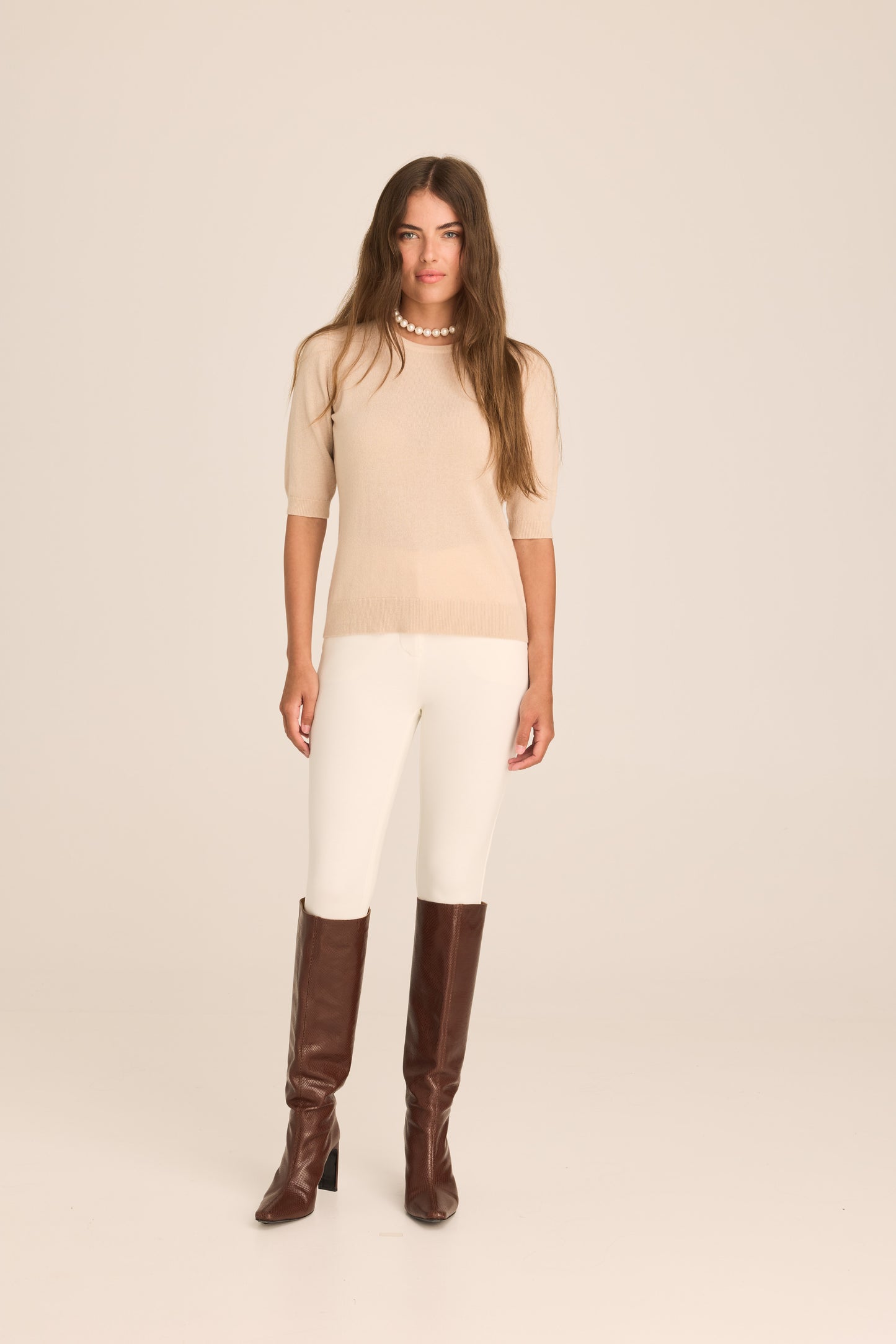 Margaux Knit Top Cashmere & Wool - Beige PREORDER MID FEB