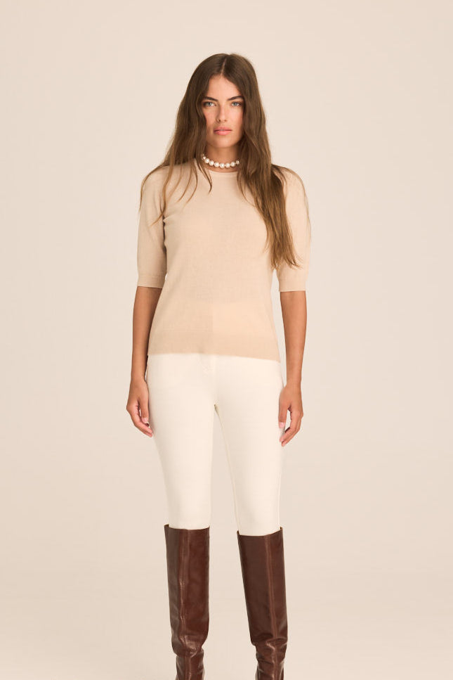 Margaux Knit Top Cashmere & Wool - Beige PREORDER MID FEB
