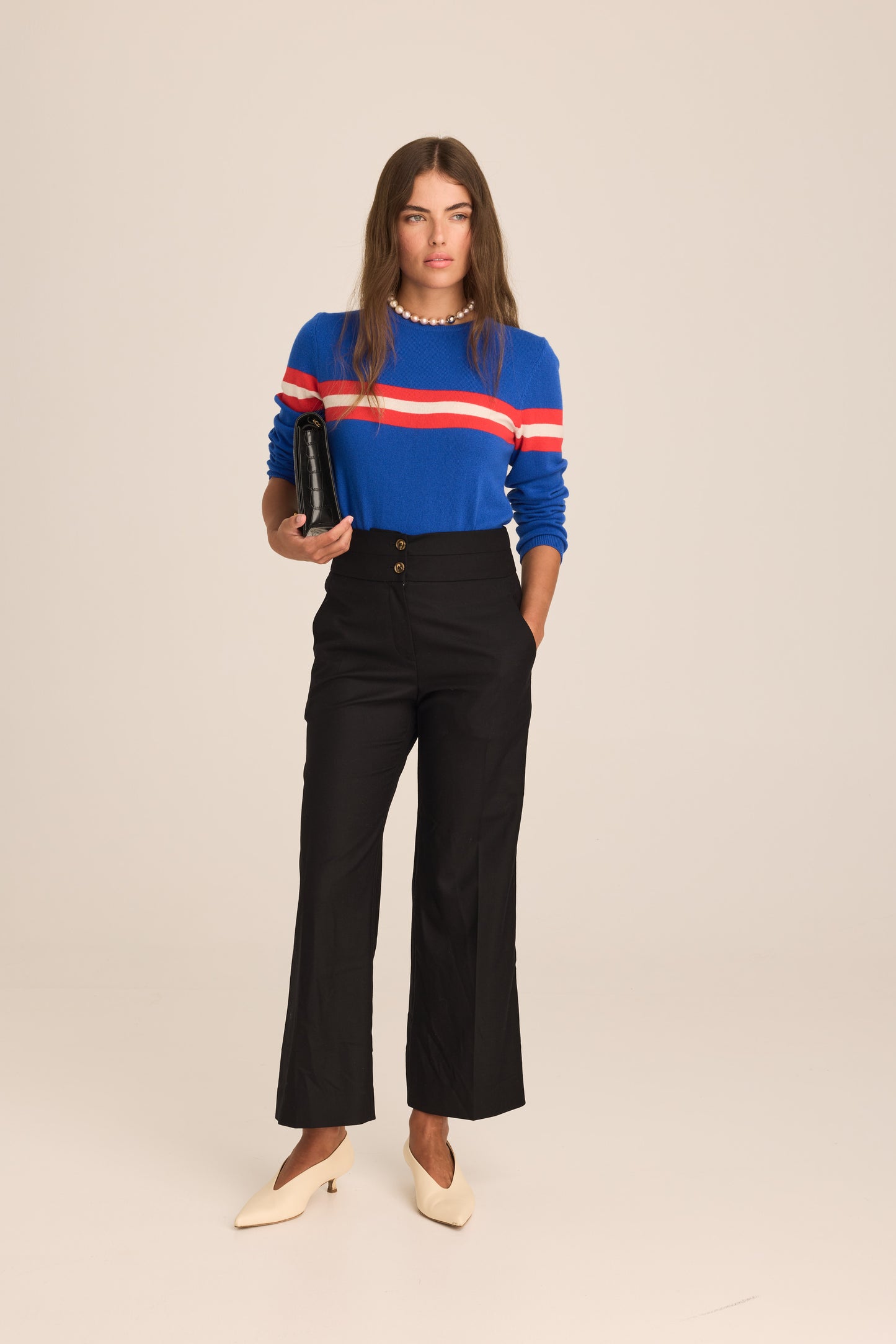 Cashmere & Wool French Racer Crewneck Sweater - Royal Blue