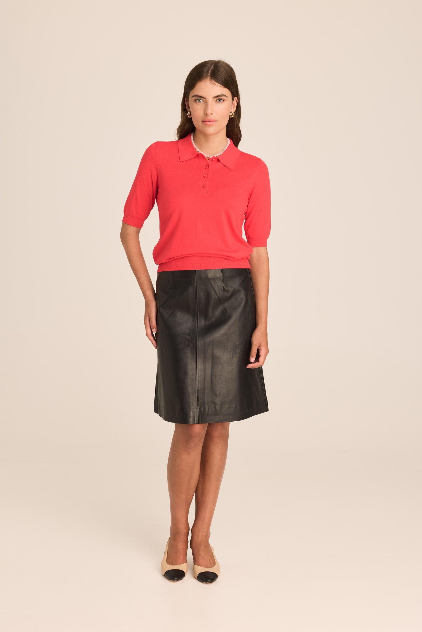 Cotton And Cashmere Polo Top - Red