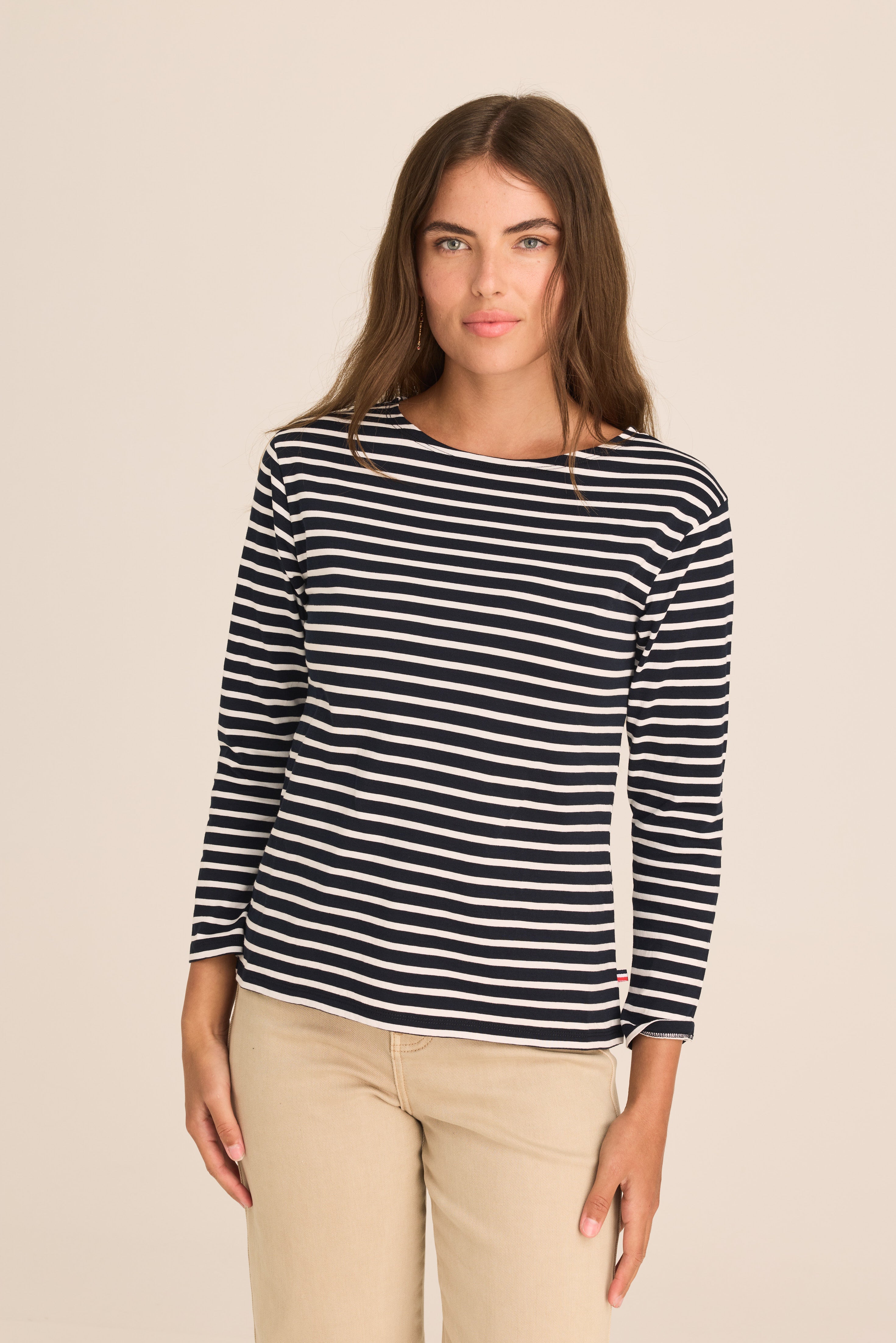 Navy & White Striped Boat Neck Top Breton | Womens Long Sleeve Top