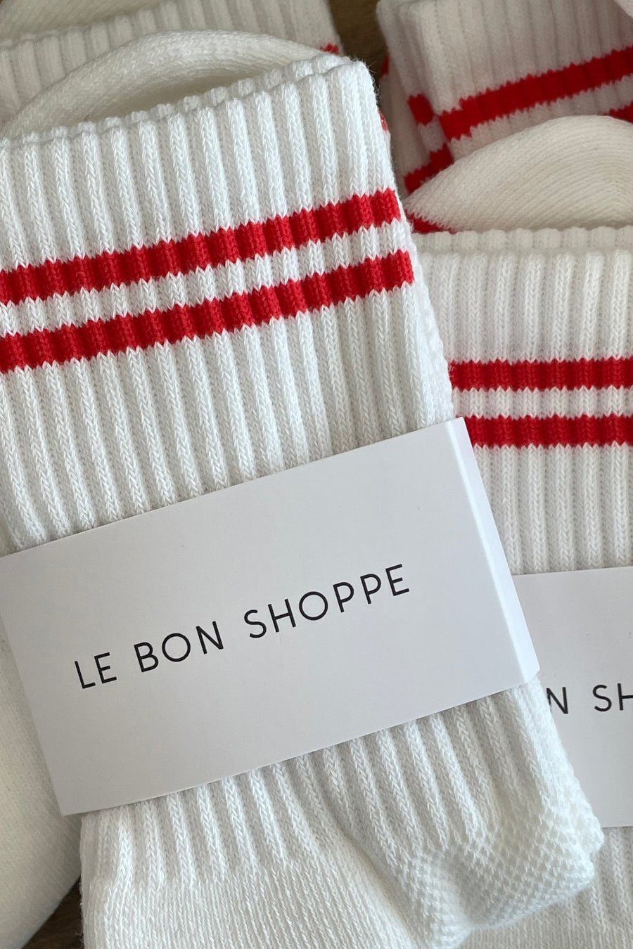 Boyfriend Socks White base Red Stripe