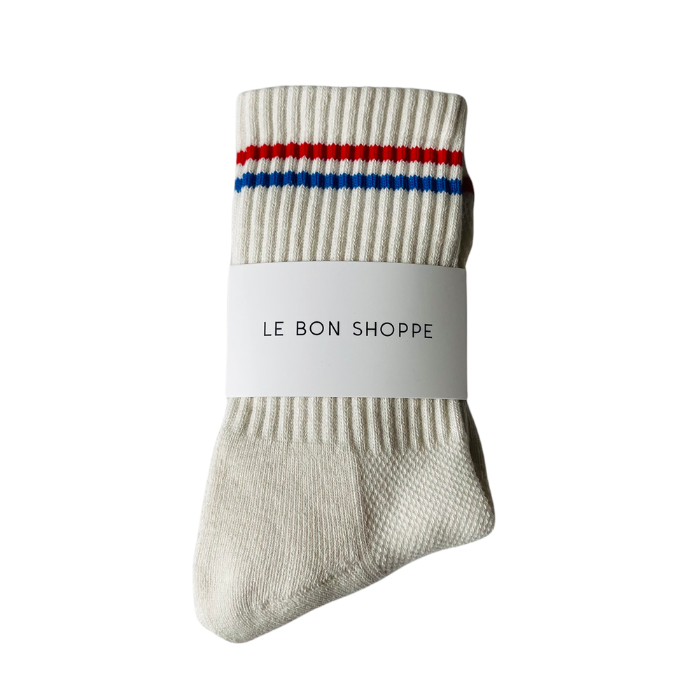 Boyfriend Socks Milk Blue/Red Stripe