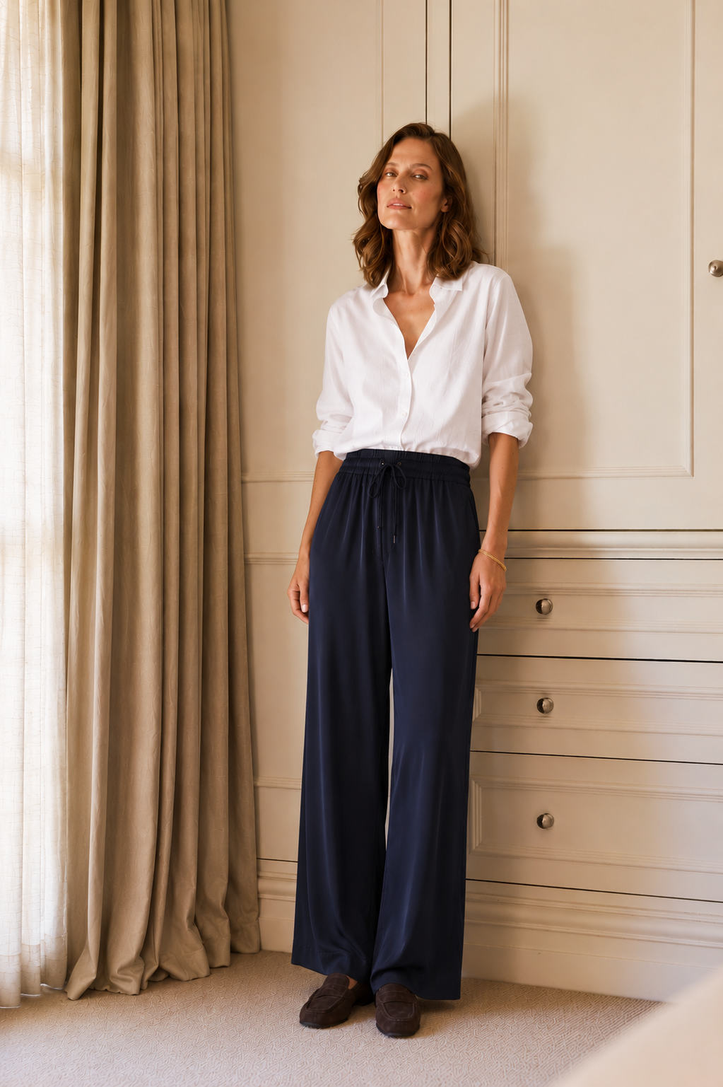 Silk Pant Bias Cut - Navy