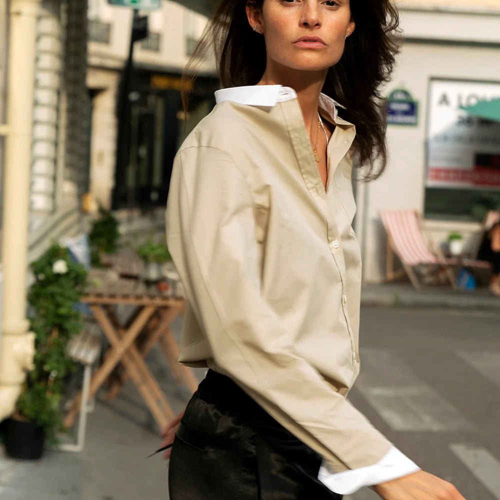 
                      
                        Beige Olive & White Paris Shirt - Chemise en Beige
                      
                    