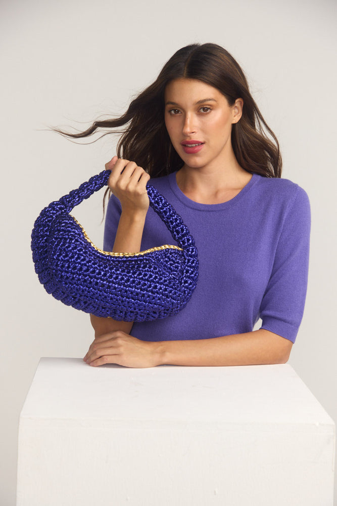 
                      
                        Normandy Metallic Gold Purple Crochet Hobo Bag
                      
                    