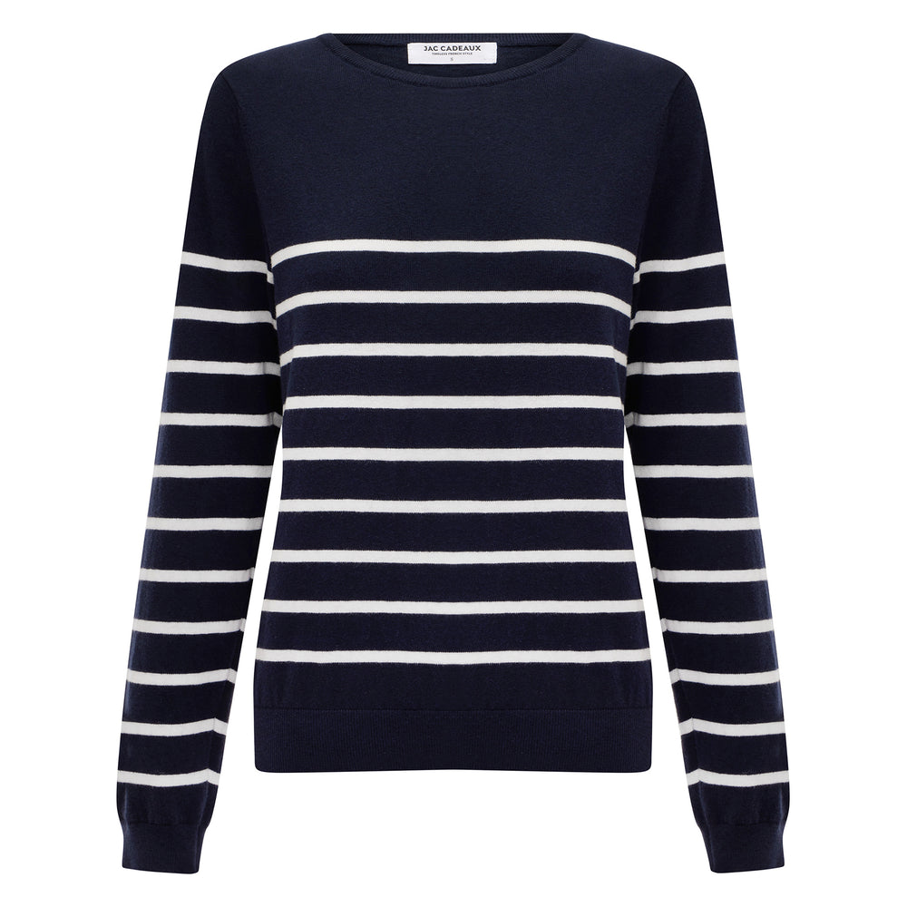 
                      
                        Cotton And Cashmere Breton Sweater Navy With Cream Stripe
                      
                    