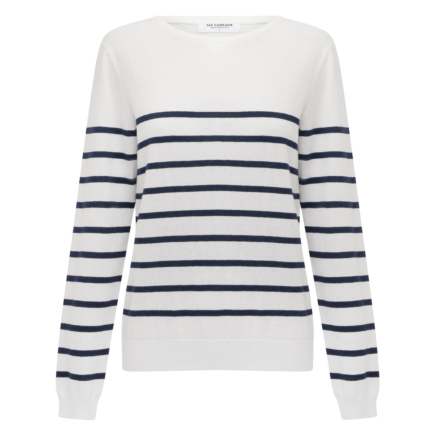White Navy Stripe Womens Cotton And Cashmere Breton Sweater