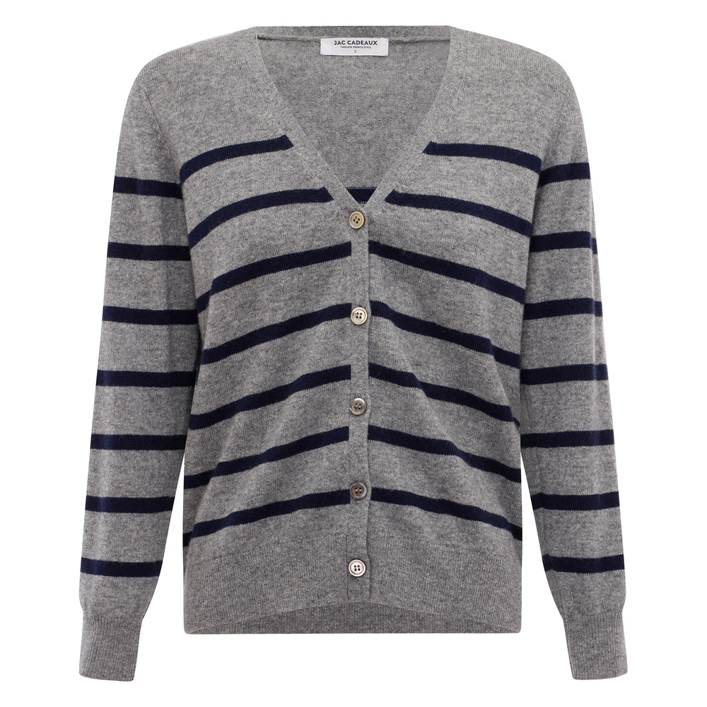 
                      
                        Capucine Stripe Cardigan In Cashmere & Wool - Grey Base Navy Stripe
                      
                    