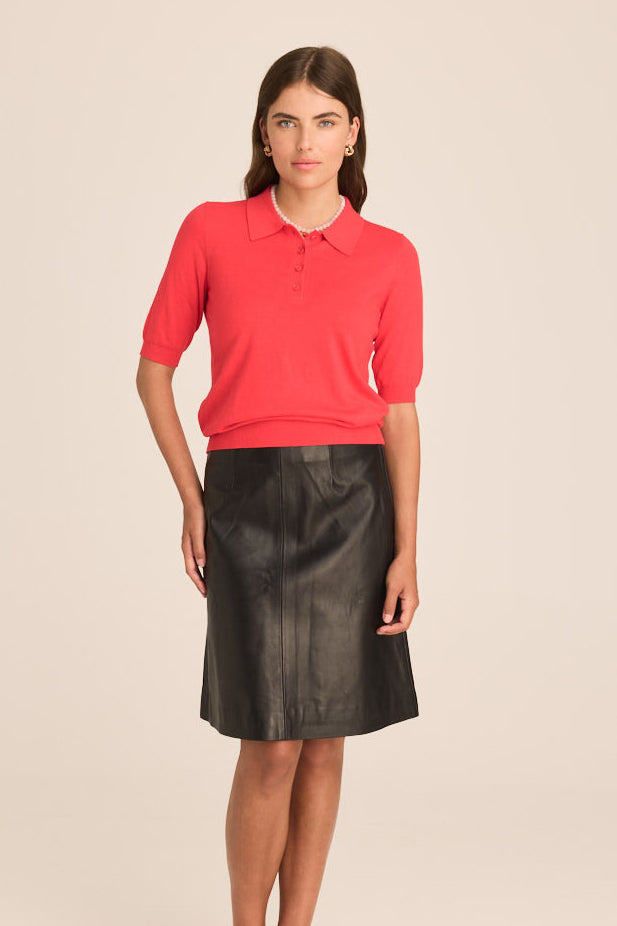 Cotton And Cashmere Polo Top - Red