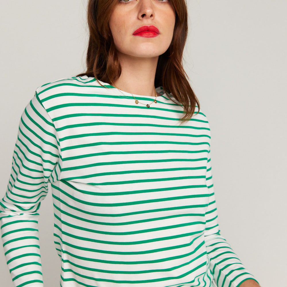 Green Breton Stripe French Top White Base Green Stripe
