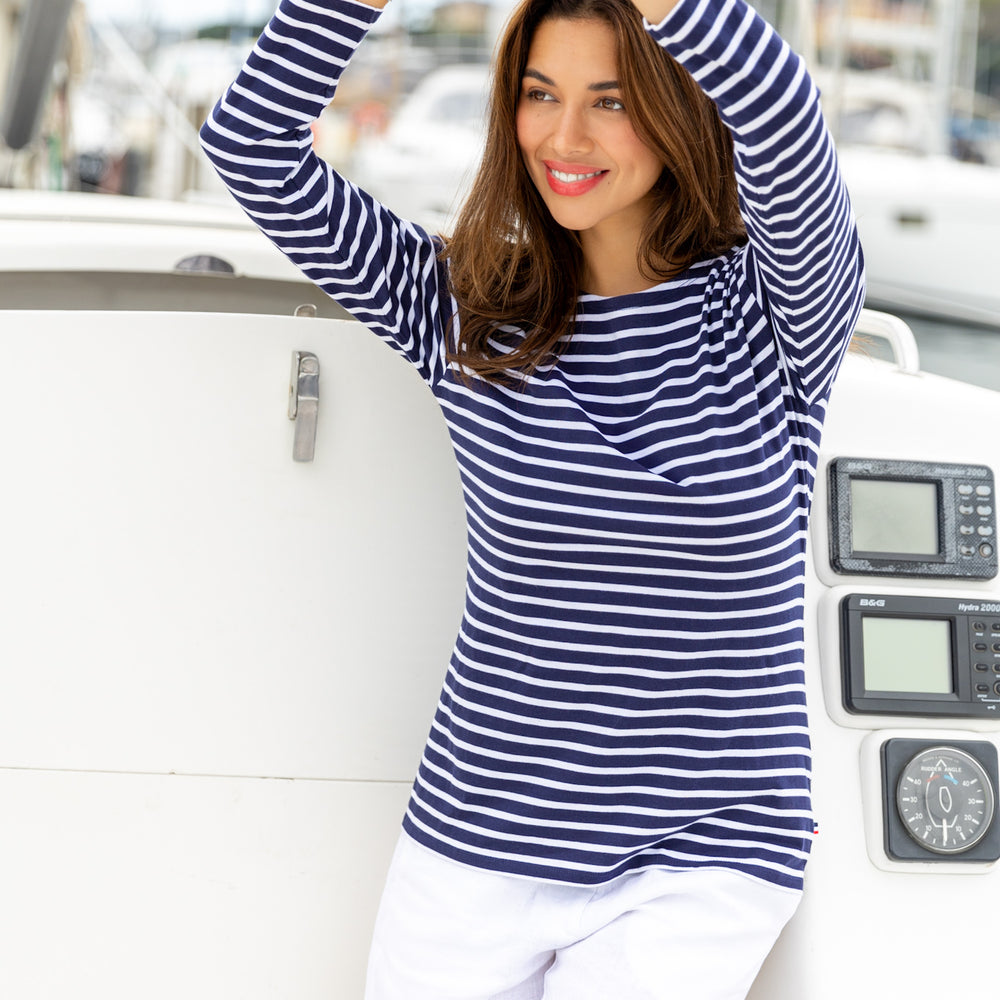 Breton Boat Neck Top- Navy Base White Stripe