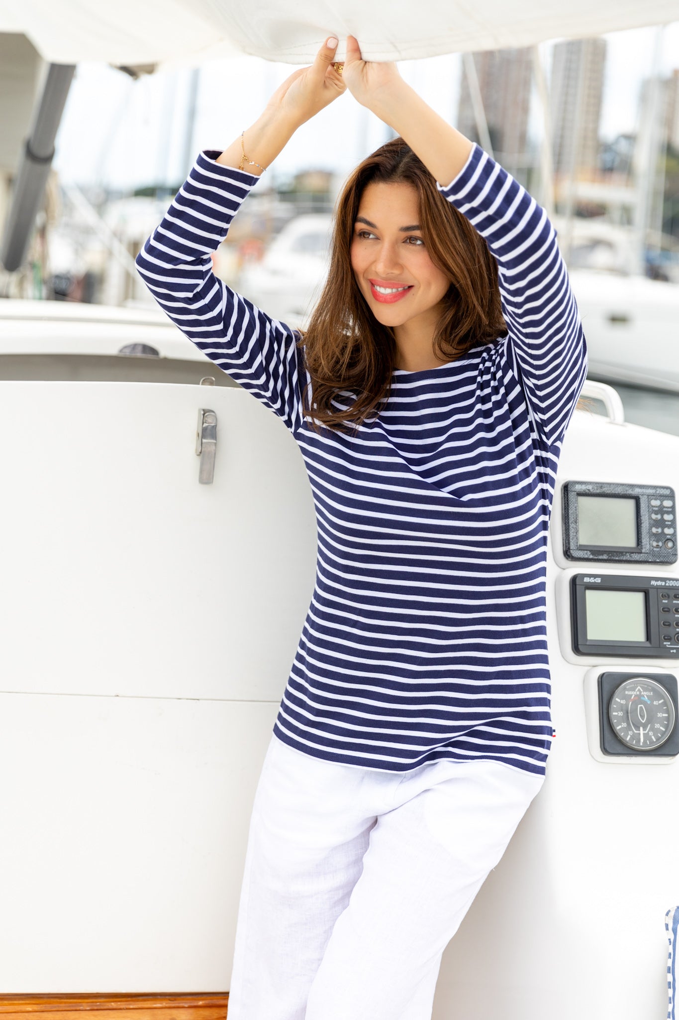 Breton Boat Neck Top- Navy Base White Stripe