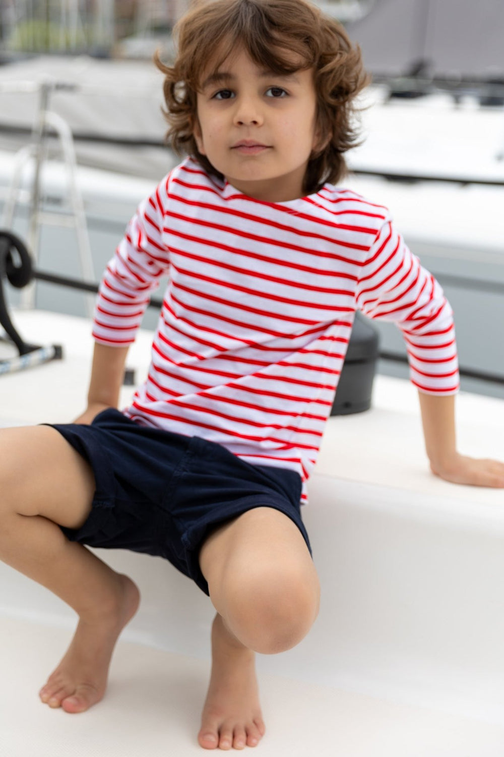 Jac Enfants Childrens Breton Stripe Tops - White Base Red Stripe