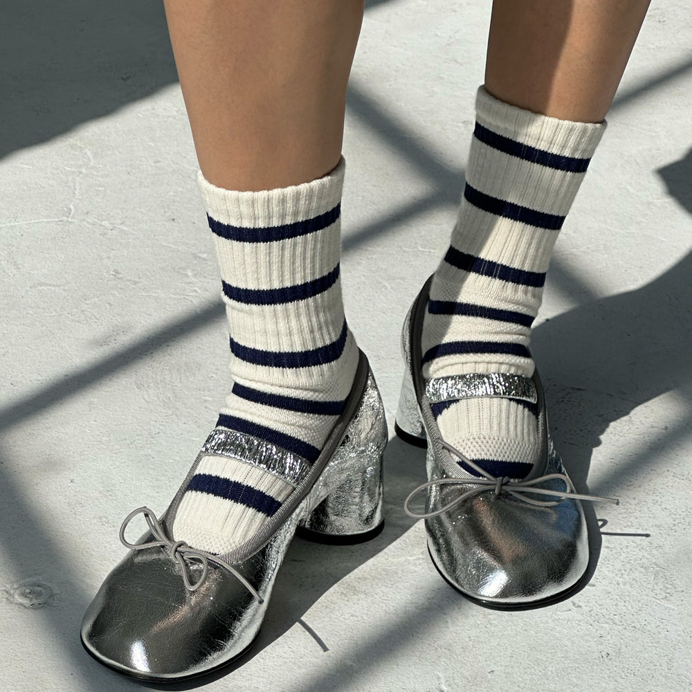 Boyfriend Socks Navy White Stripe