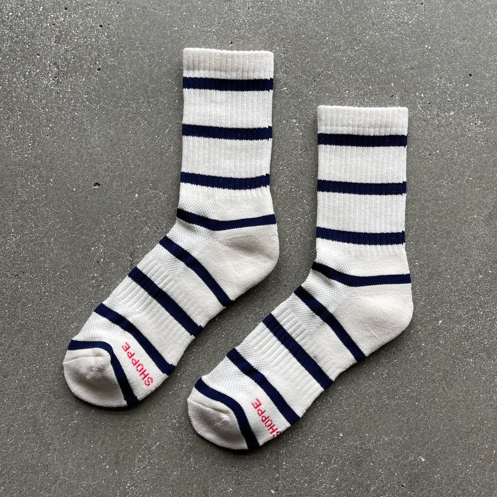 Boyfriend Socks Navy White Stripe