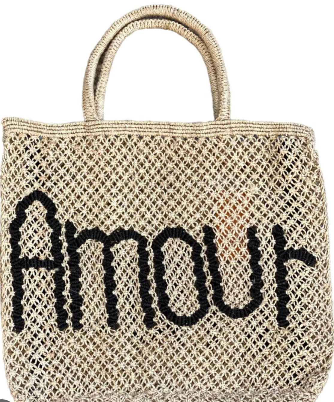 Load image into Gallery viewer, Basket Bag AMOUR Natural With Black Writing
