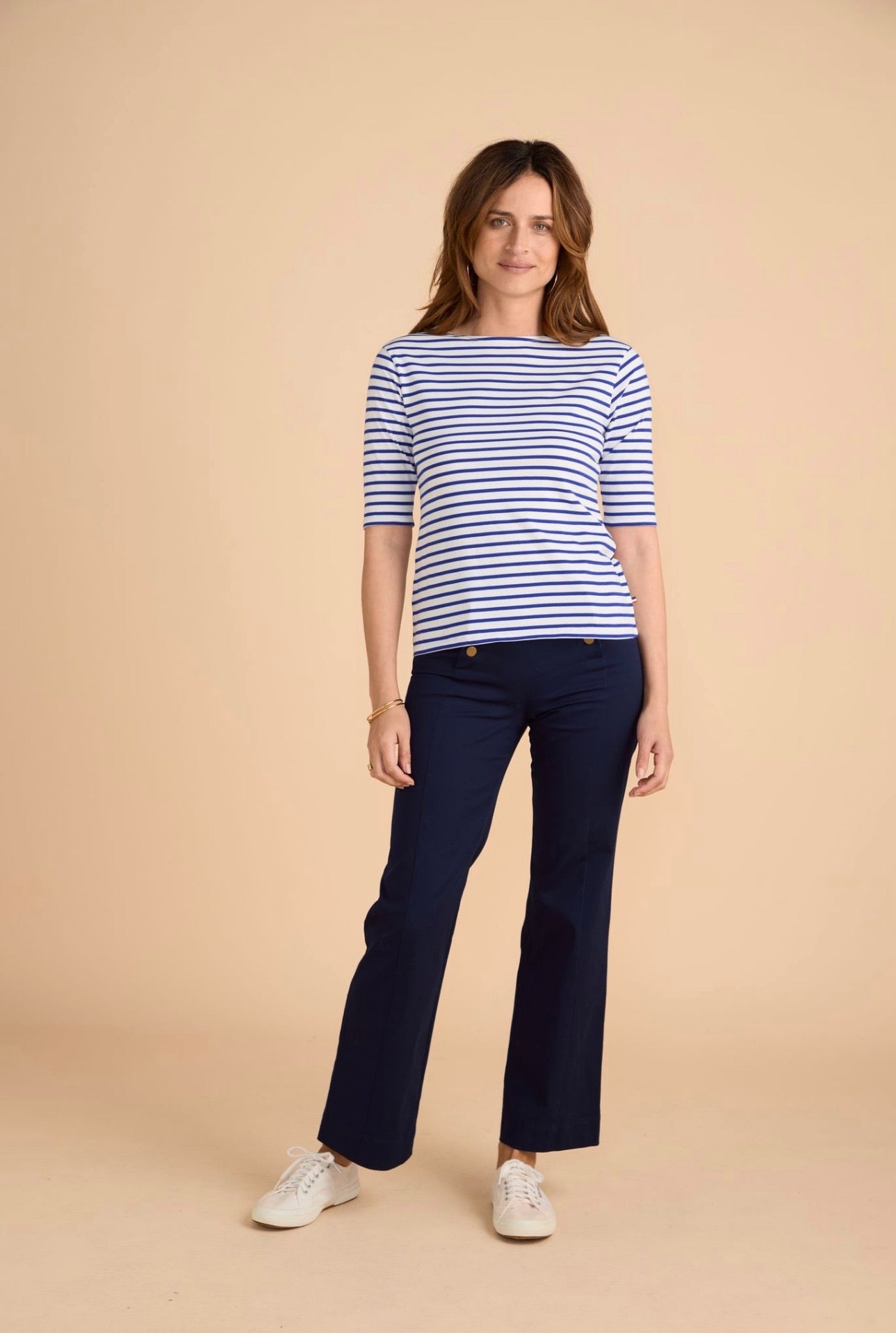 Royal Blue Breton Stripe French Tee  White Base Royal Stripe