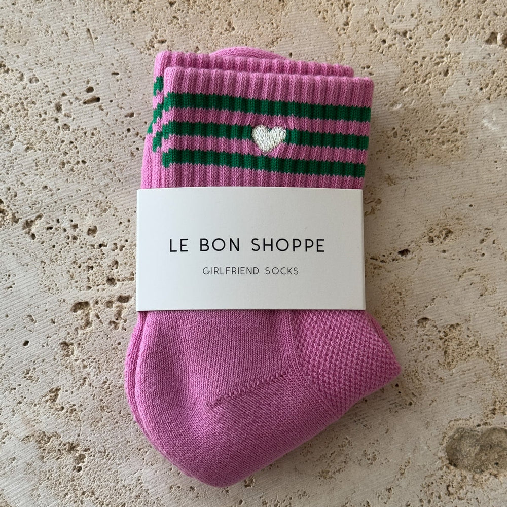 
                      
                        Embroidered Girlfriend Socks Striped Socks - Rose Pink + Heart
                      
                    