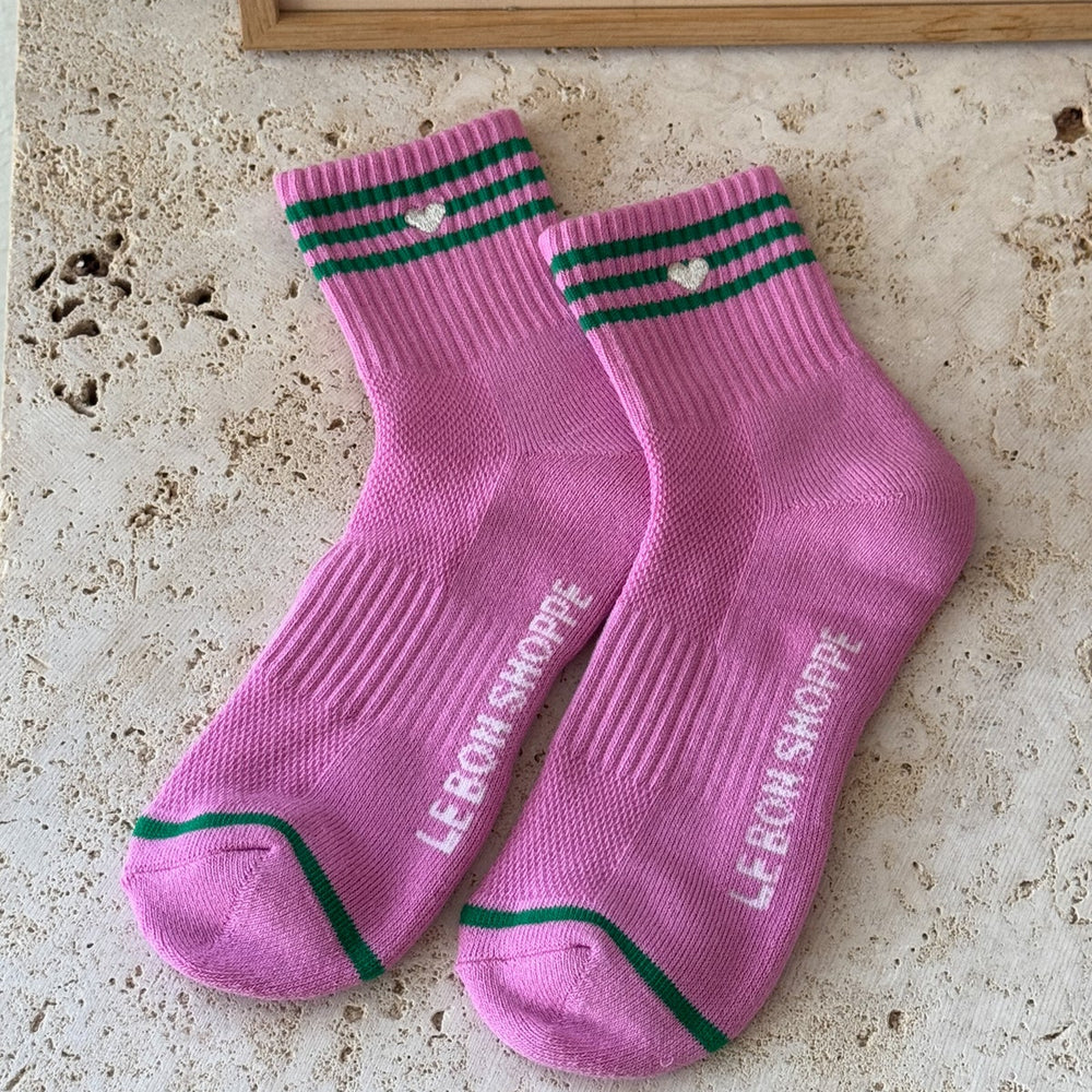 
                      
                        Embroidered Girlfriend Socks Striped Socks - Rose Pink + Heart
                      
                    