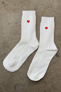 Embroidered Her Socks - White + Heart