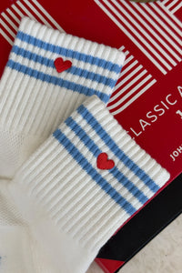 Embroidered Girlfriend Socks Striped Socks - Ivory + Heart