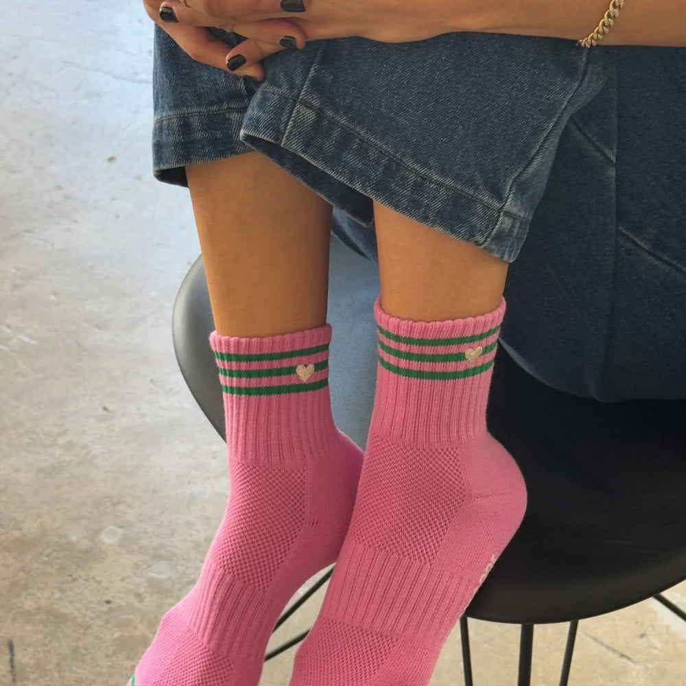 
                      
                        Embroidered Girlfriend Socks Striped Socks - Rose Pink + Heart
                      
                    