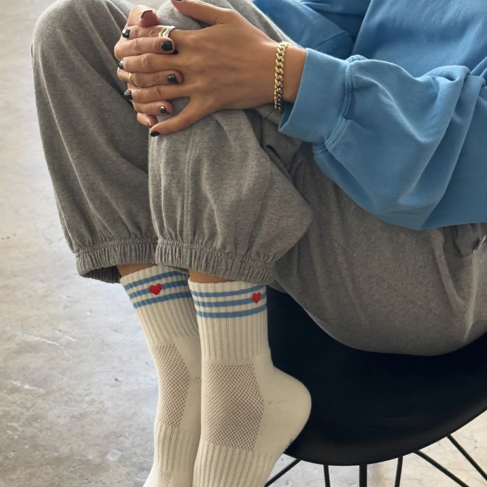 
                      
                        Embroidered Girlfriend Socks Striped Socks - Ivory + Heart
                      
                    