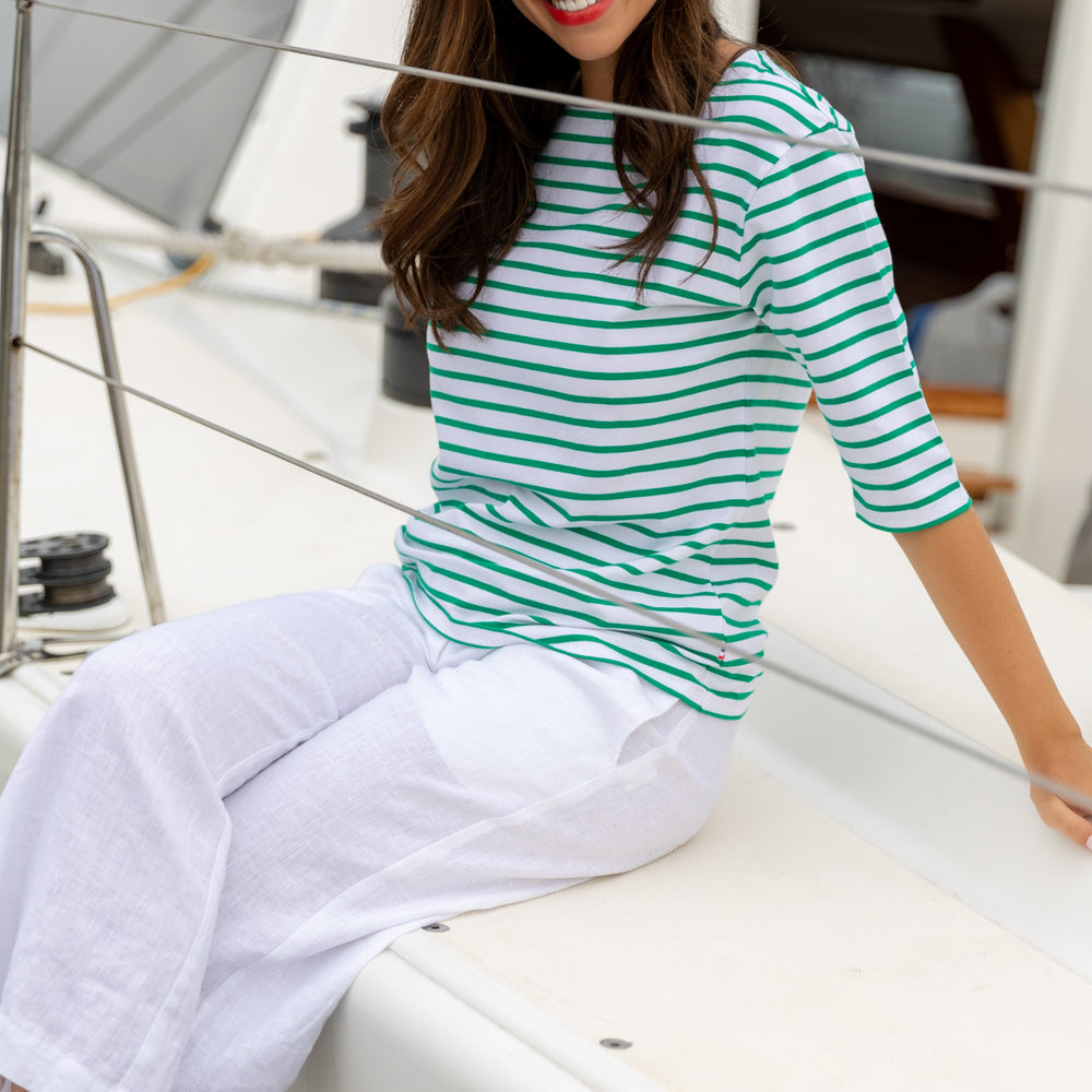 
                      
                        Green Breton Stripe French Tee White Base Green Stripe
                      
                    