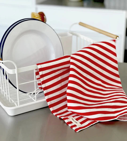 
                  
                    Red and White French Nautical Stripe Tea Towel - Un Torchon Rayé
                  
                