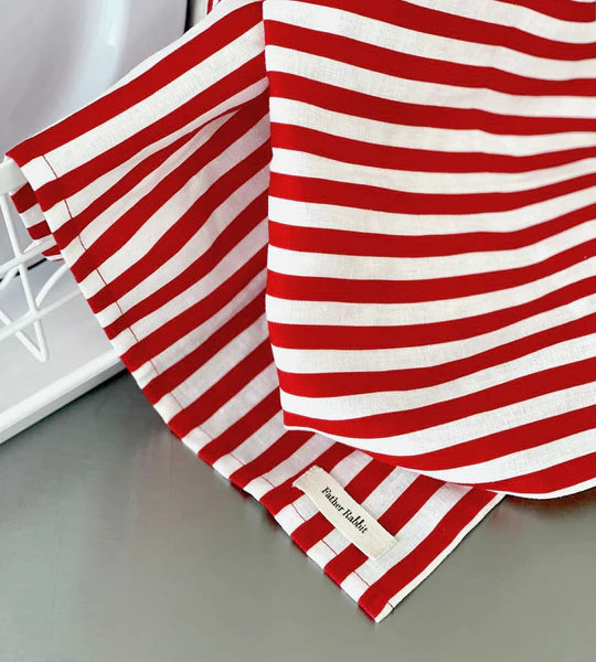 
                  
                    Red and White French Nautical Stripe Tea Towel - Un Torchon Rayé
                  
                