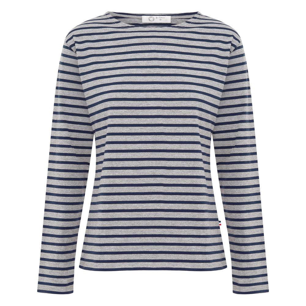 
                      
                        Breton Boat Neck Top- Grey Base Navy Stripe
                      
                    