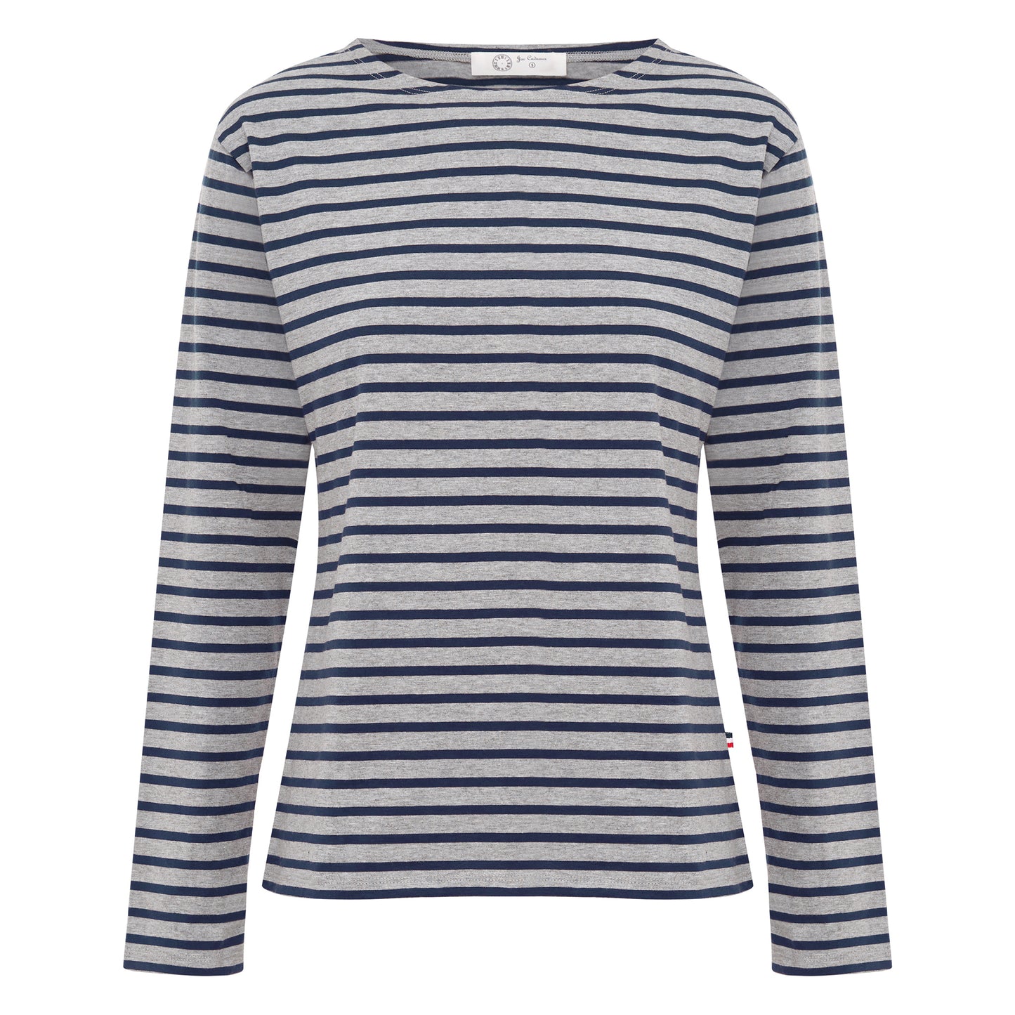 Load image into Gallery viewer, Breton Boat Neck Top- Grey Base Navy Stripe NEW
