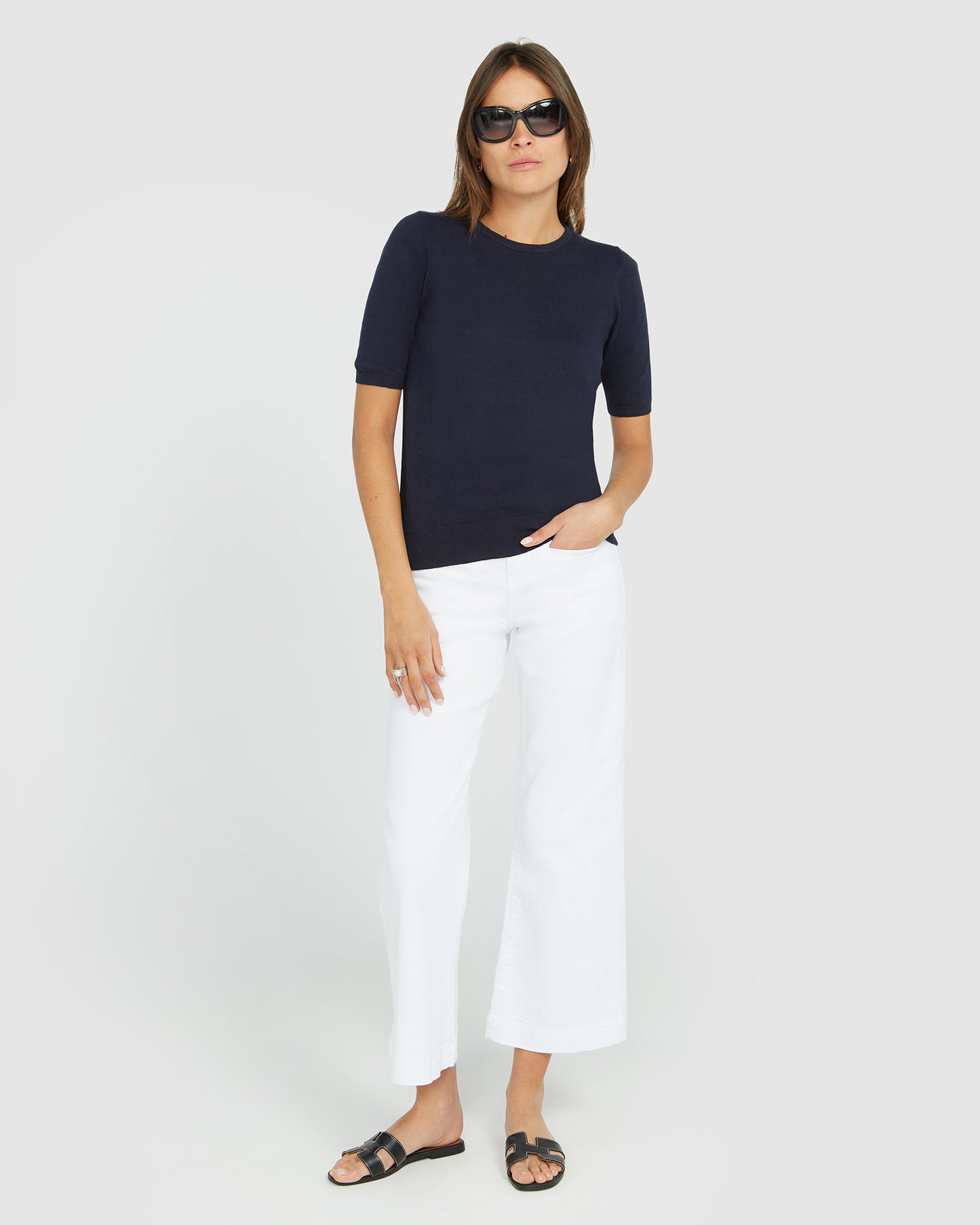 Cotton And Cashmere Crewneck Top Navy Blue