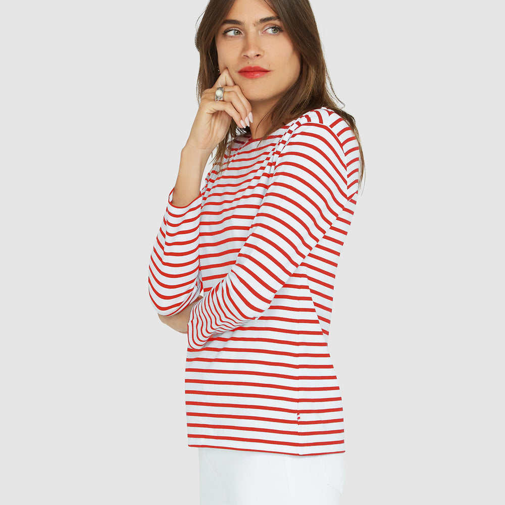 
                      
                        French Breton Boat Neck Top- White Base Red Stripe
                      
                    